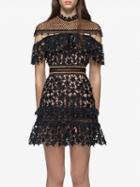 Choies Black Sheer Mesh Panel Ruffle Cut Out Star Overlay A-line Dress