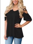 Choies Black Cold Shoulder Lace Up Side Flare Sleeve T-shirt