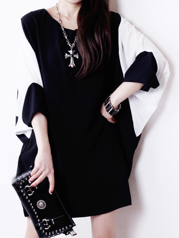Choies Black Contrast Batwing Sleeve Loose Dress