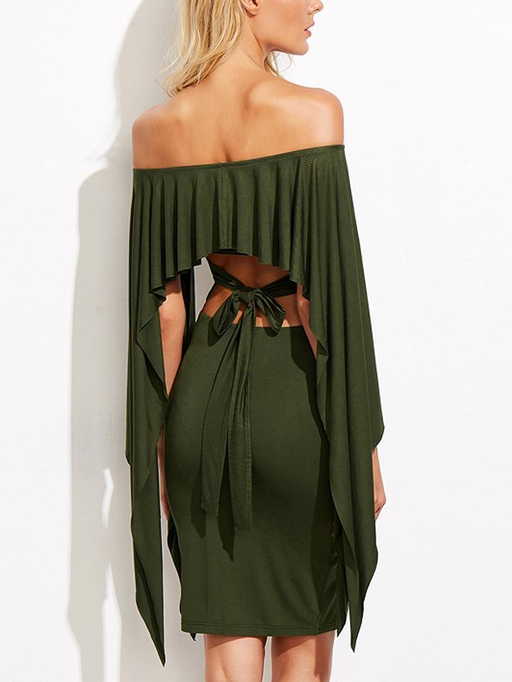 Choies Green Off Shoulder Cap Sleeve Open Back Bodycon Mini Dress
