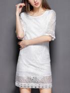 Choies White Crew Neck Cut Out Detail Lace Mini Dress