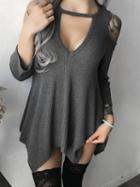 Choies Gray Plunge Cold Shoulder Asymmetric Hem Mini Dress