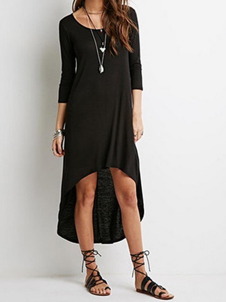 Choies Black 3/4 Sleeve Hi-lo Midi Dress