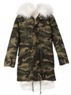 Choies Camouflage Drawcord Detachable Lining Faux Fur Hooded Coat