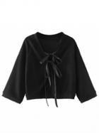 Choies Black V-neck Lace Up Long Sleeve Top