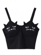 Choies Black Embroidery Cat Cropped Vest