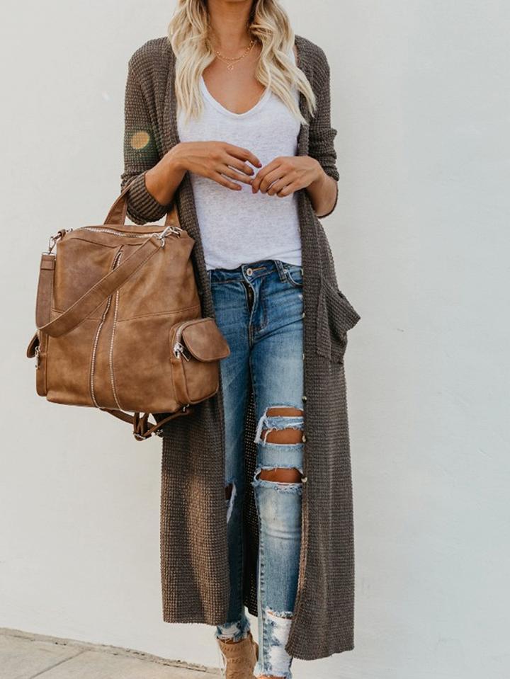 Choies Black Long Sleeve Chic Women Knit Longline Cardigan