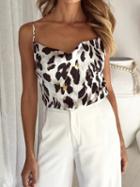 Choies White V-neck Leopard Print Chic Women Cami Top