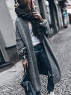 Choies Gray Open Front Batwing Sleeve Chunky Longline Cardigan