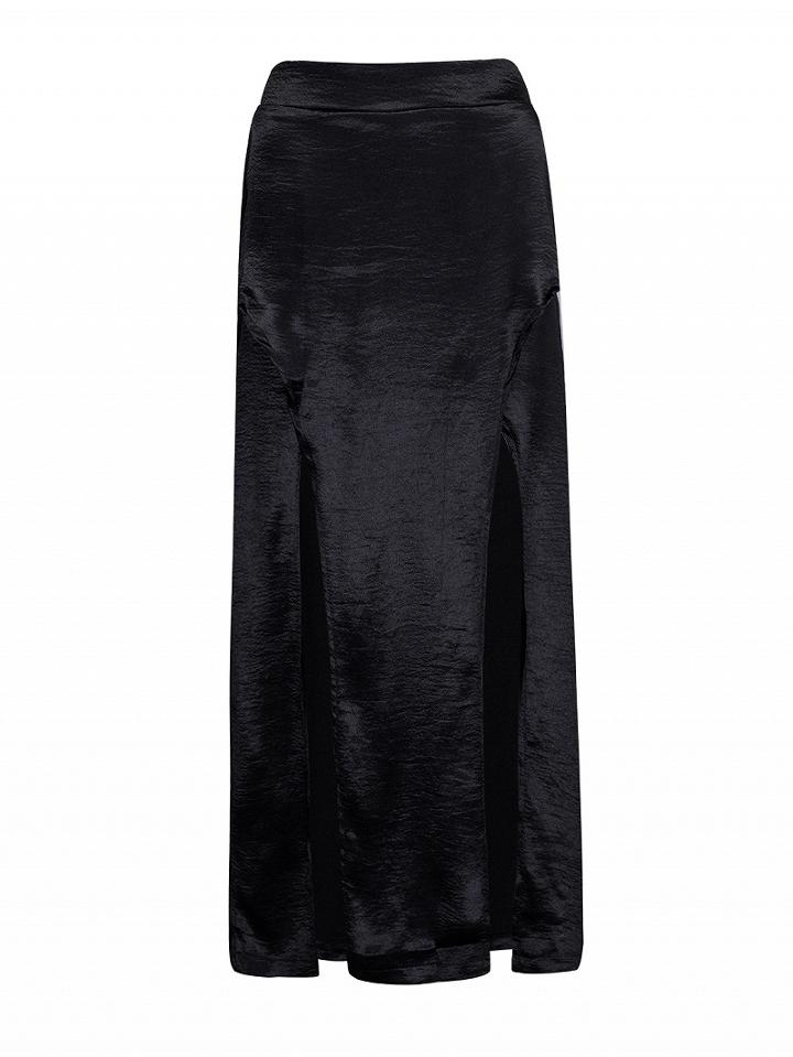 Choies Black Silky Split Maxi Skirt