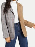 Choies Multicolor Plaid Cotton Lapel Long Sleeve Chic Women Blazer