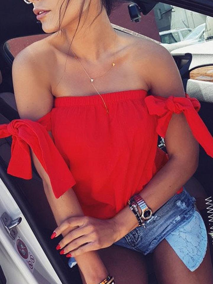 Choies Red Bandeau Tie Sleeve Top