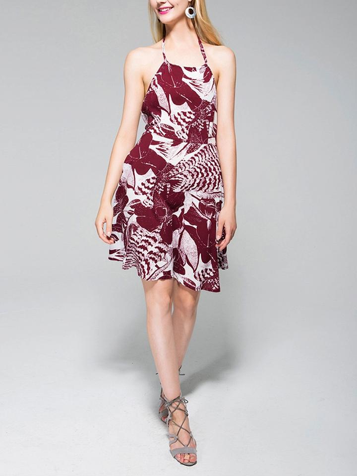 Choies Burgundy Halter Backless Mini Beach Dress