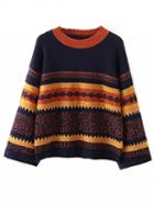 Choies Dark Blue Folk Pattern Knit Sweater