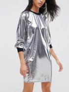 Choies Silver Metallic Long Sleeve Mini Dress