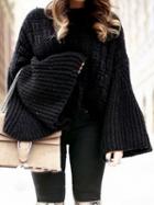 Choies Black Flare Sleeve Chic Women Knit Sweater