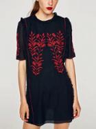 Choies Black Ruffle Trim Embroidery Detail Mini Dress