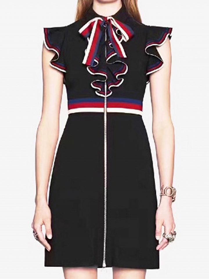 Choies Black Tie Front Ruffle Trim Sleeveless Chic Women Mini Dress