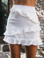 Choies White Cotton High Waist Ruffle Trim Chic Women Mini Skirt
