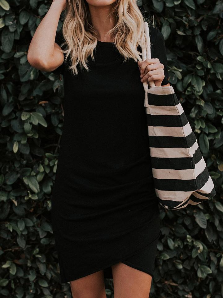 Choies Black Cotton Ruched Detail Chic Women Bodycon Mini Dress