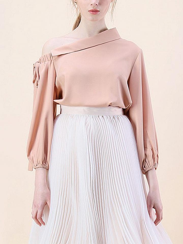 Choies Pink Asymmetric Tie Detail Long Sleeve Blouse