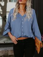 Choies Blue V-neck Long Sleeve Shirt