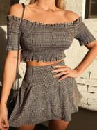 Choies Women's Gray Off Shoulder Crop Top And High Waist Mini Skirt