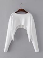Choies White Curved Hem Long Sleeve Crop Sweatshirt
