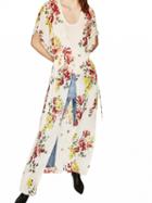 Choies Polychrome Floral Tie Waist Side Split Maxi Dress
