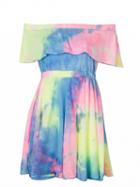 Choies Color Block Off Shoulder Tie Dye A-line Dress