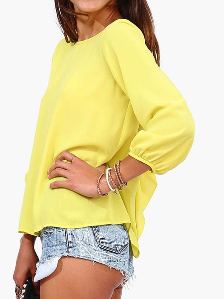 Choies Yellow Bow Back Chiffon Long Sleeve Blouse