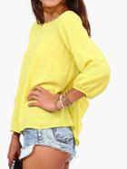 Choies Yellow Bow Back Chiffon Long Sleeve Blouse