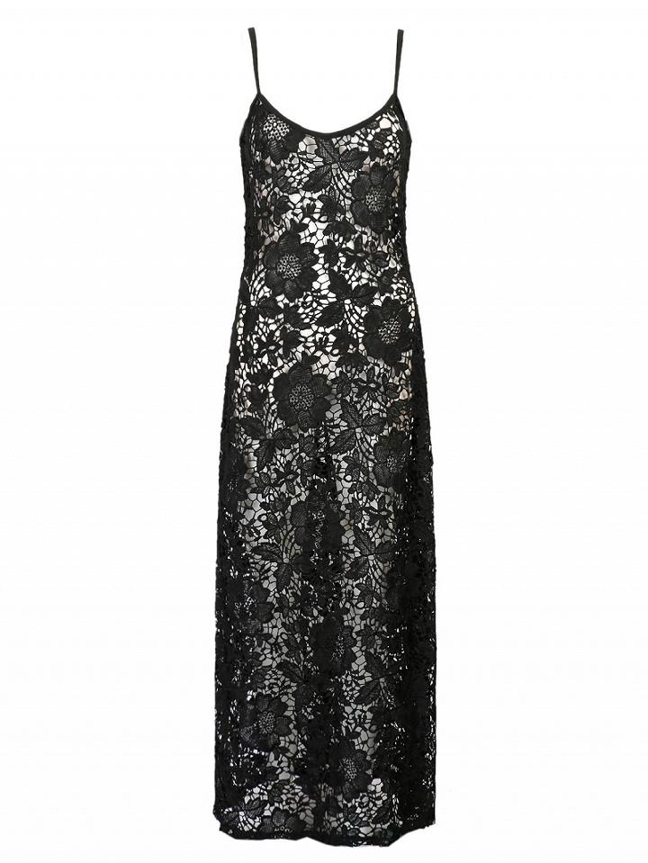 Choies Black V-shaped Back Sheer Lace Maxi Dress