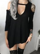 Choies Black Plunge Cold Shoulder Asymmetric Hem Mini Dress
