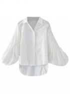 Choies White Ruched Detail Bell Sleeve Dipped Hem Shirt