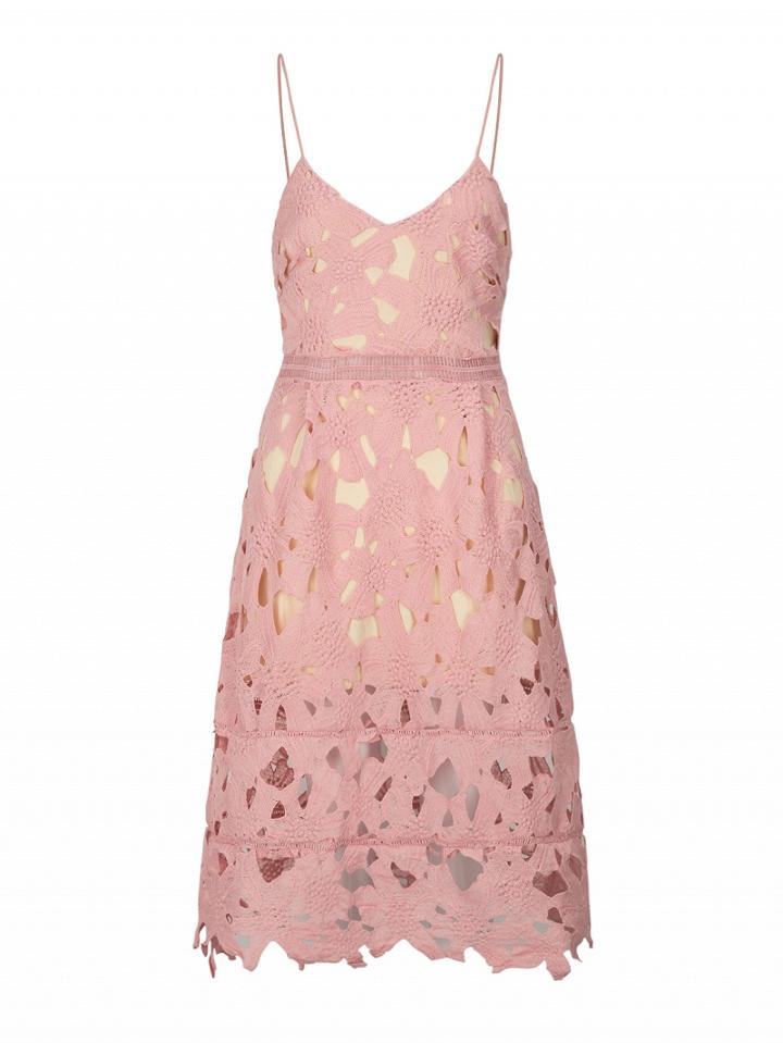 Choies Pink V Neck Floral Crochet Lace Cami Midi Dress