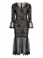 Choies Black V-neck Sheer Flounce Hem Long Sleeve Lace Bodycon Dress