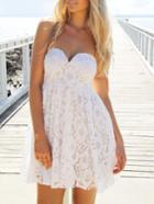 Choies White Strapless Sweetheart Crochet Lace Dress