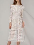 Choies White Lace Overlay Long Sleeve Midi Dress