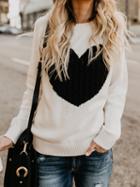 Choies Beige Heart Detail Long Sleeve Chic Women Knit Sweater