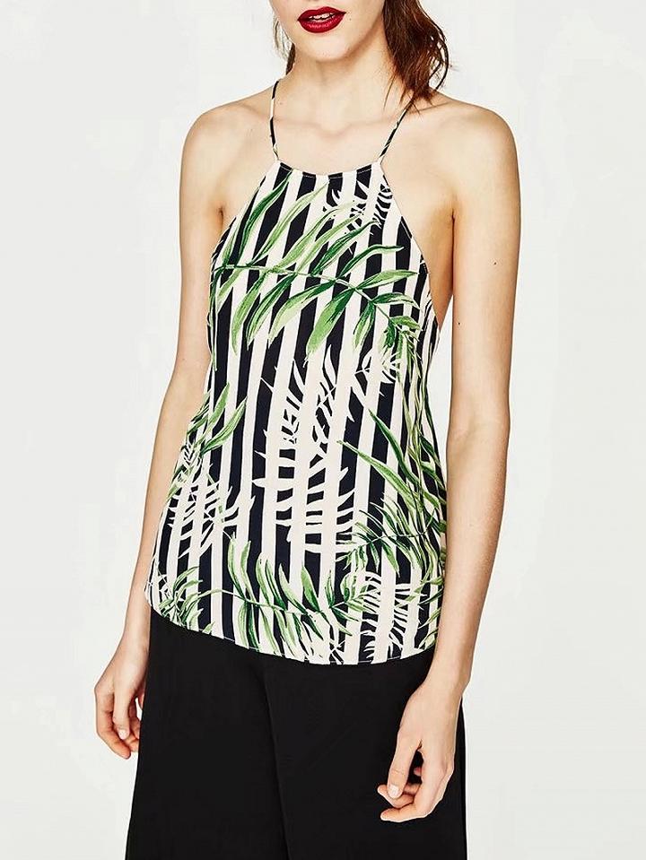 Choies Polychrome Stripe Cut Away Spaghetti Strap Backless Top