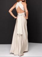 Choies Silver Polyester V-neck Open Back Cocktail Women Maxi Dress