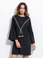 Choies Black Flare Sleeve Pom Pom Detail Shift Dress