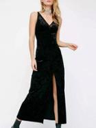 Choies Black Velvet V-neck Thigh Split Front Open Back Dress