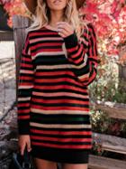 Choies Red Contrast Stripe Long Sleeve Women Mini Dress