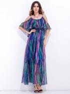 Choies Multicolor Cold Shoulder Ruffle Detail Cami Maxi Dress