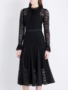 Choies Black Bow Tie Front Flare Sleeve Lace Midi Dress