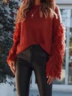 Choies Red Tassel Embellished Long Sleeve Chic Women Knit Sweater