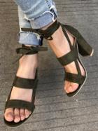 Choies Army Green Strap Detail Heeled Sandals