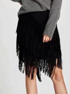 Choies Black Faux Suede Tassel Detail Asymmetric Hem Skirt